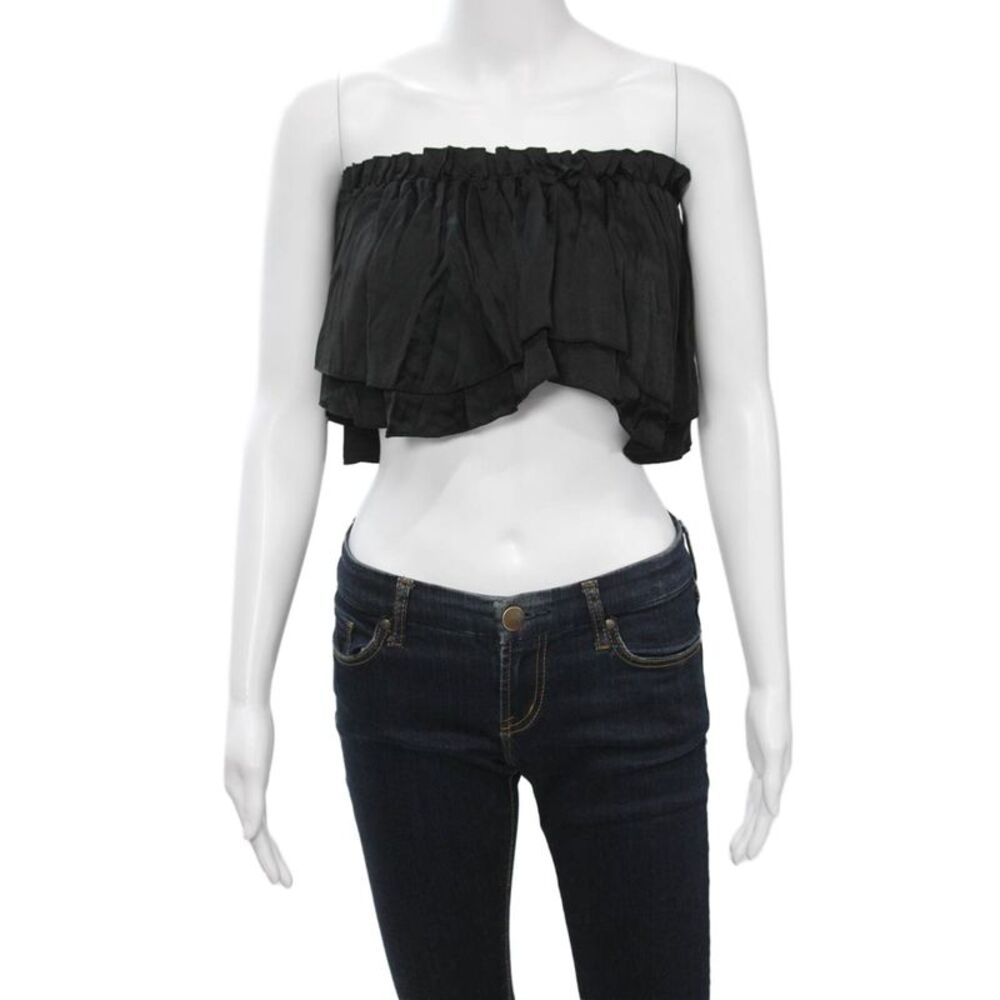Steele Womens Cropped Sleeveless Bohemian Black Cotton Top Size XS